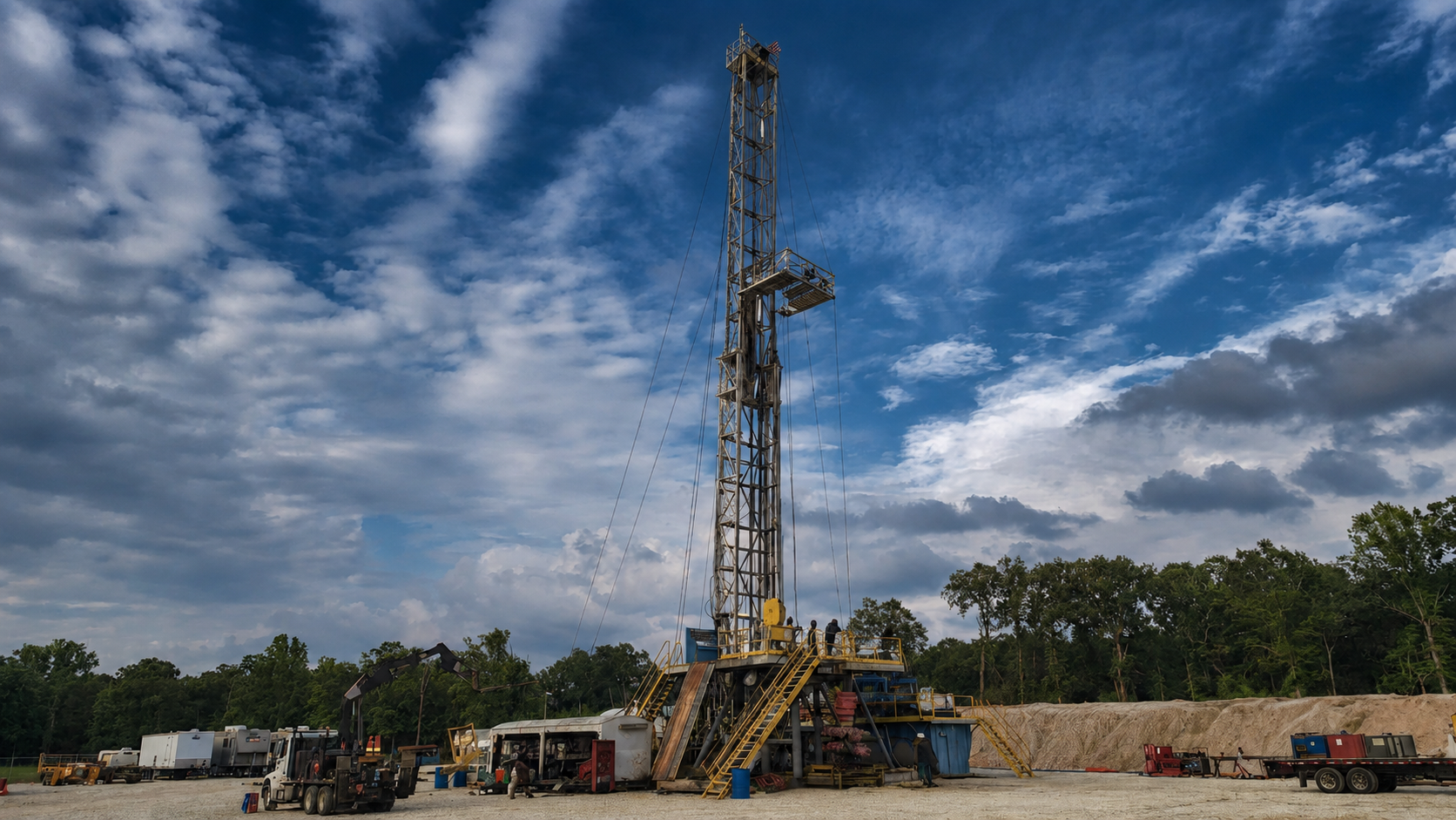 Rise Drilling land rig on a Texas drilling location under a blue sky
